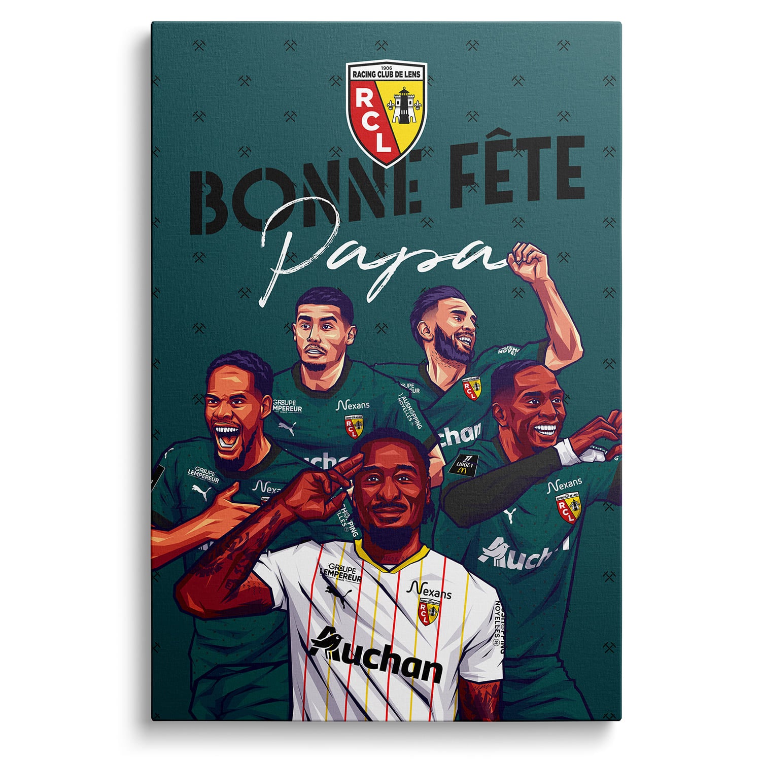 Toile - Racing club de Lens - Bonne fête papa - Joueurs - (Grand modèle - 50*40cm)