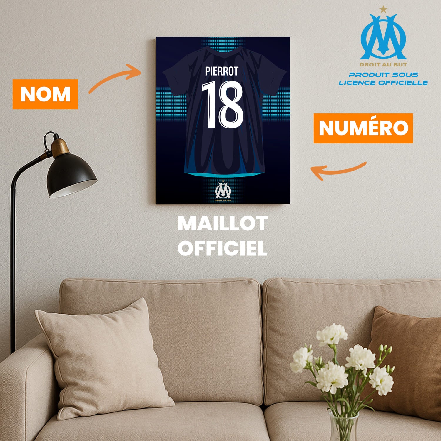 OneTrophy Olympique de Marseille - Toile Maillot personnalisable - Exterieur