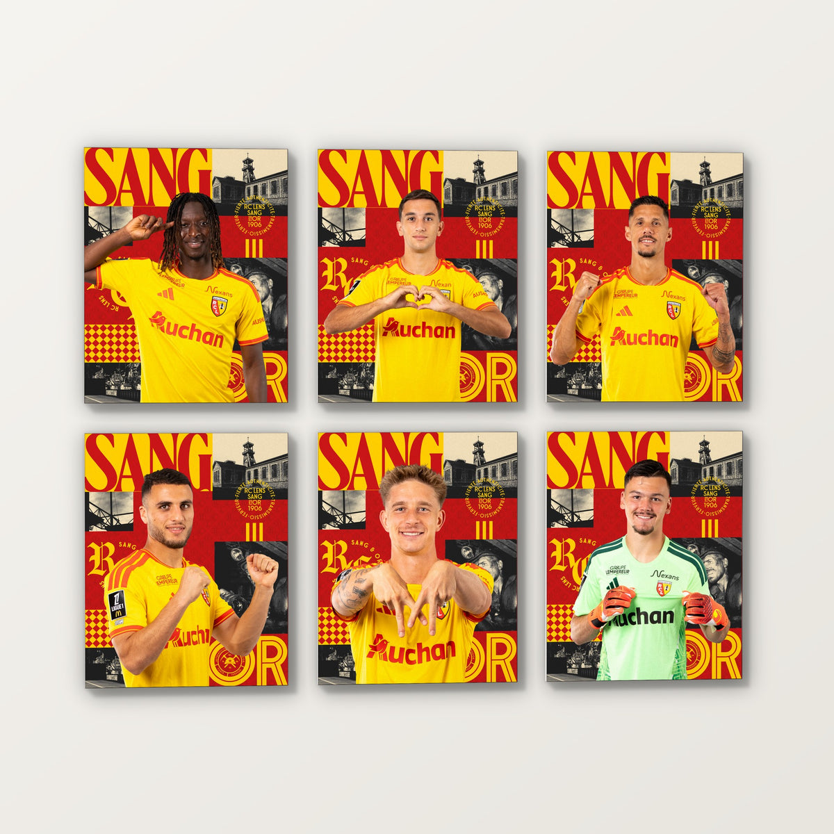 Galerie murale de six toiles joueurs RC Lens Domicile