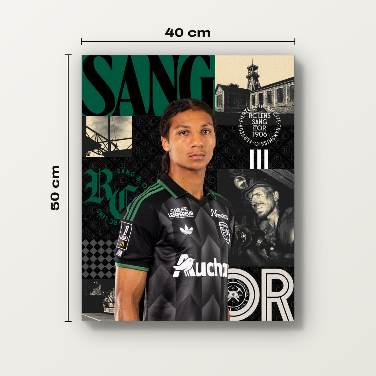 Dimensions de la toile joueur RC Lens : 40 × 50 cm