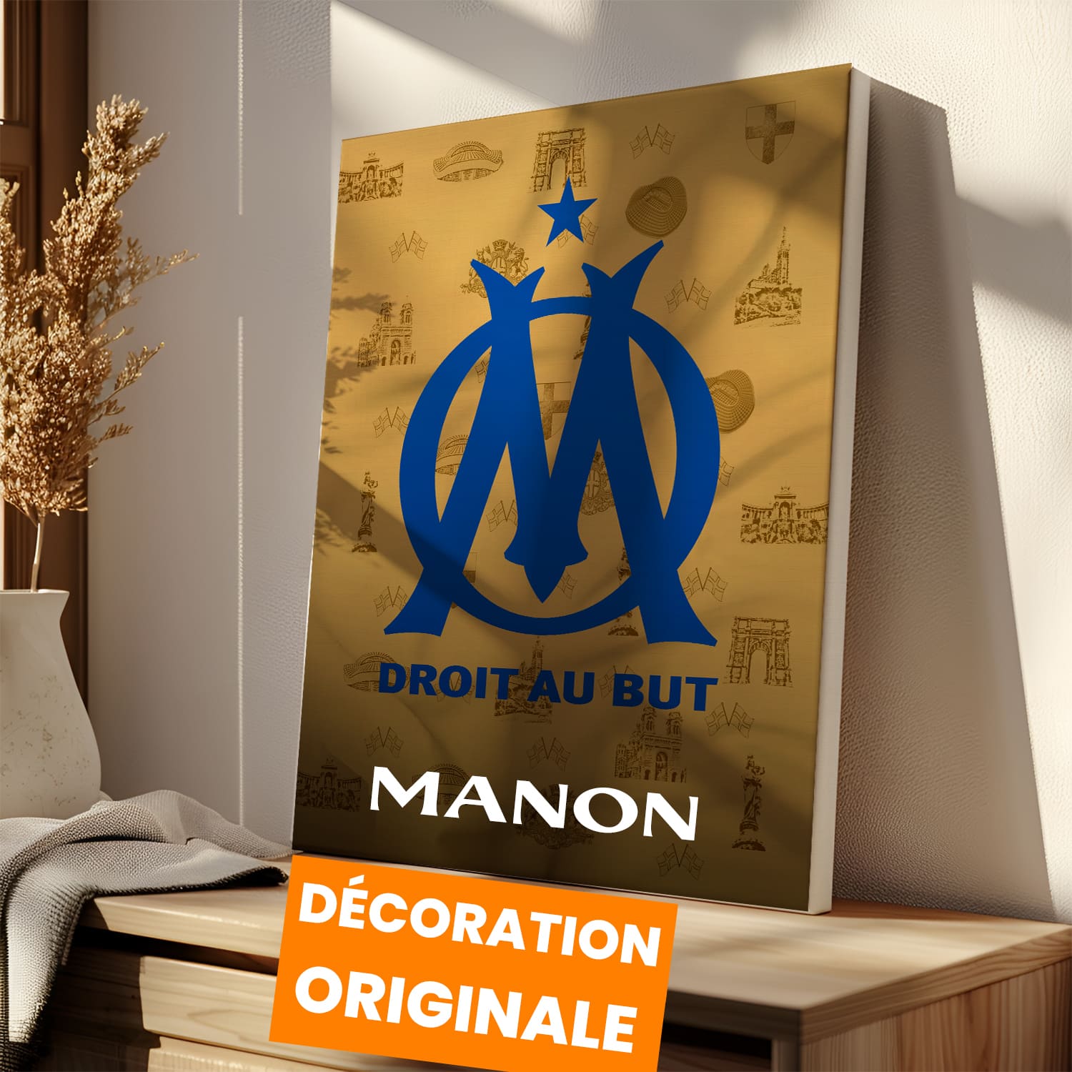OneTrophy Olympique de Marseille - Toile Logo personnalisable - Marseille - Ville historique (doré)