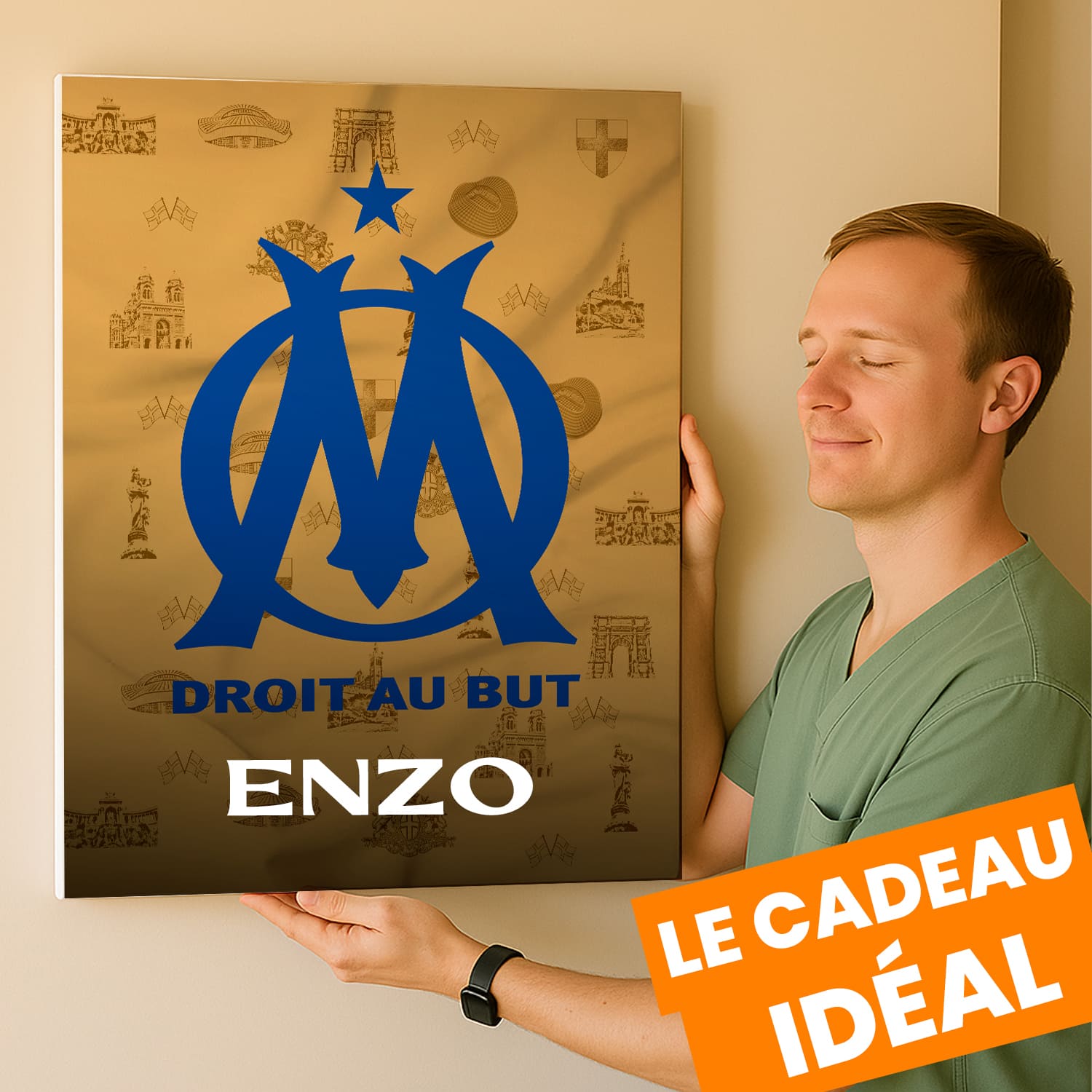 OneTrophy Olympique de Marseille - Toile Logo personnalisable - Marseille - Ville historique (doré)