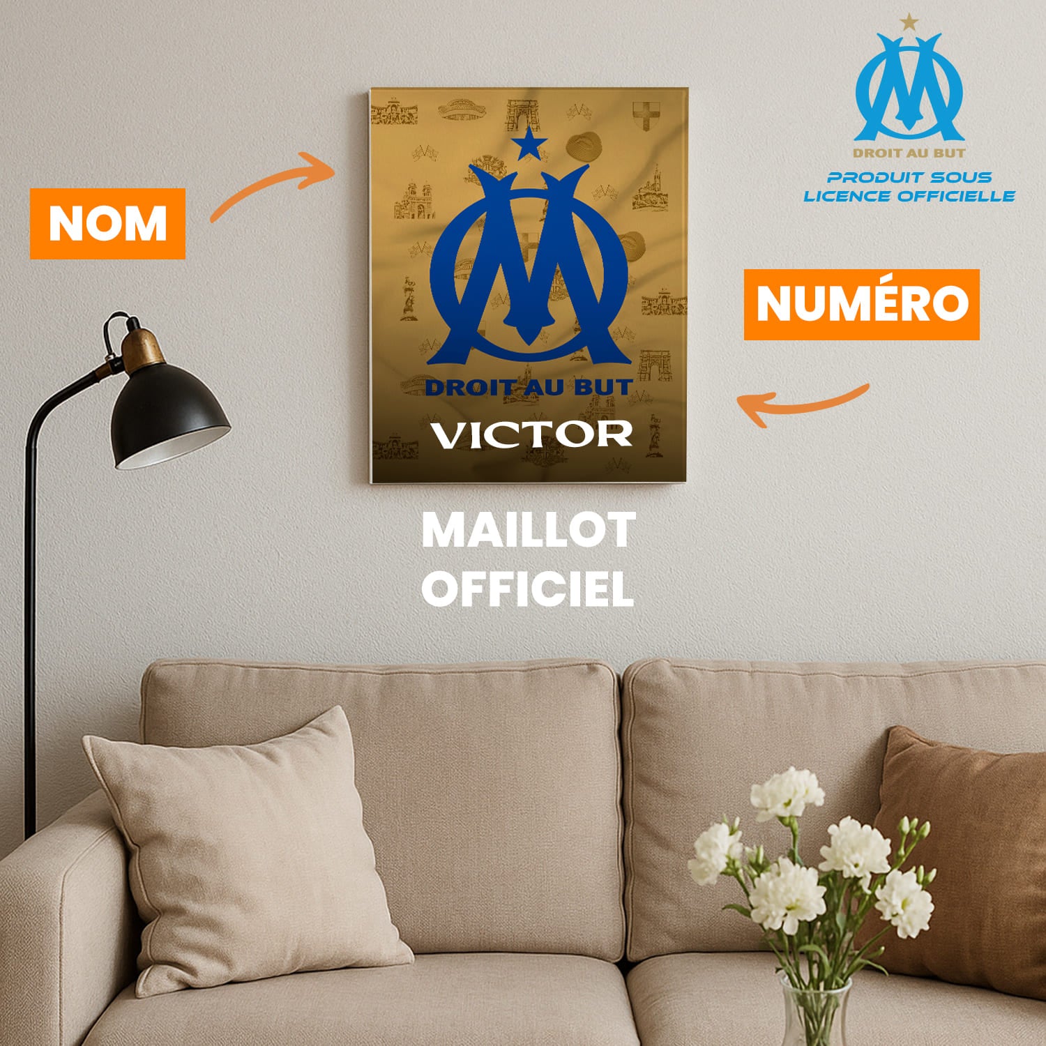 OneTrophy Olympique de Marseille - Toile Logo personnalisable - Marseille - Ville historique (doré)