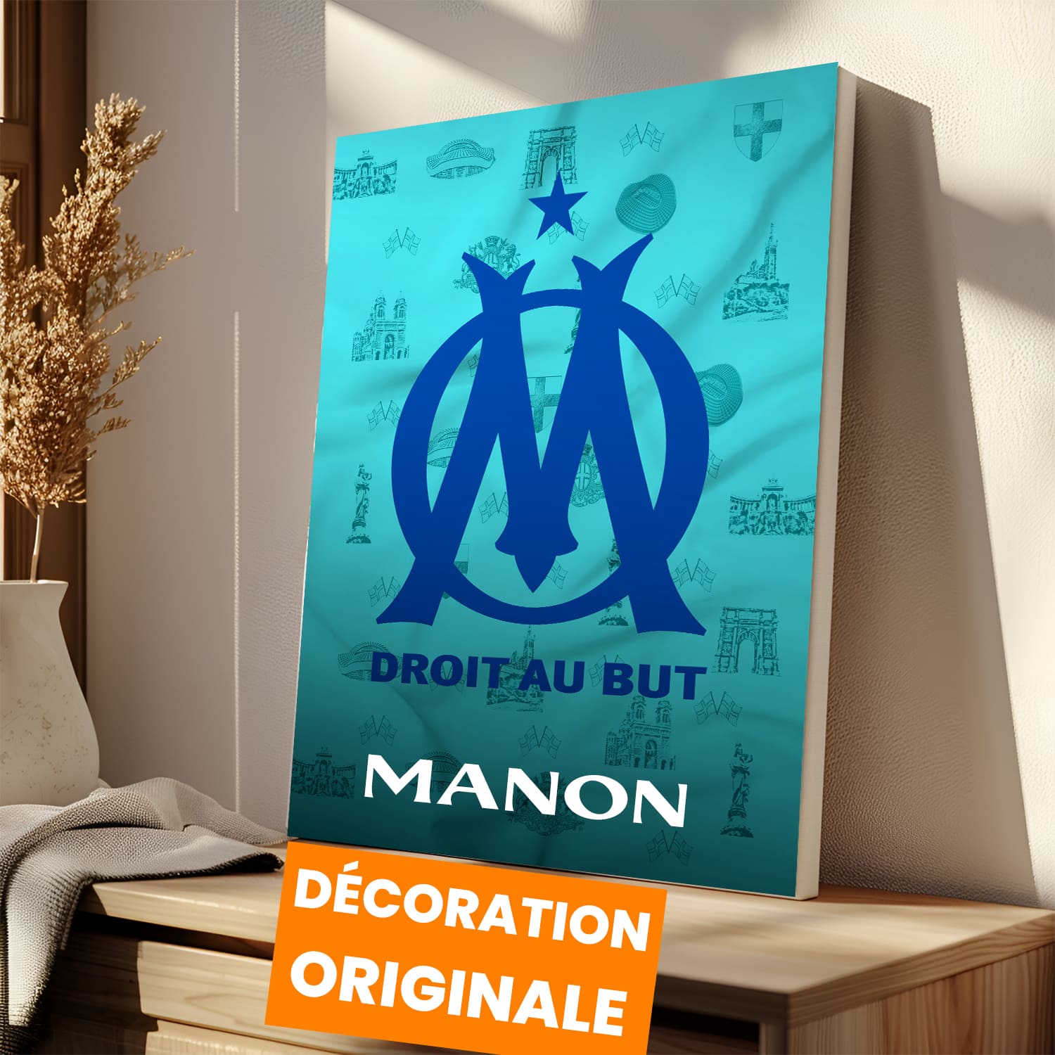 OneTrophy Olympique de Marseille - Toile Logo personnalisable - Marseille - Ville historique (bleu)