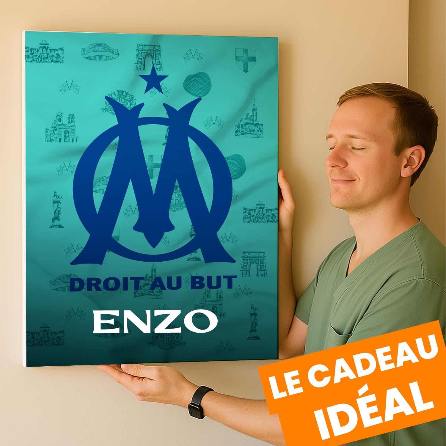 OneTrophy Olympique de Marseille - Toile Logo personnalisable - Marseille - Ville historique (bleu)