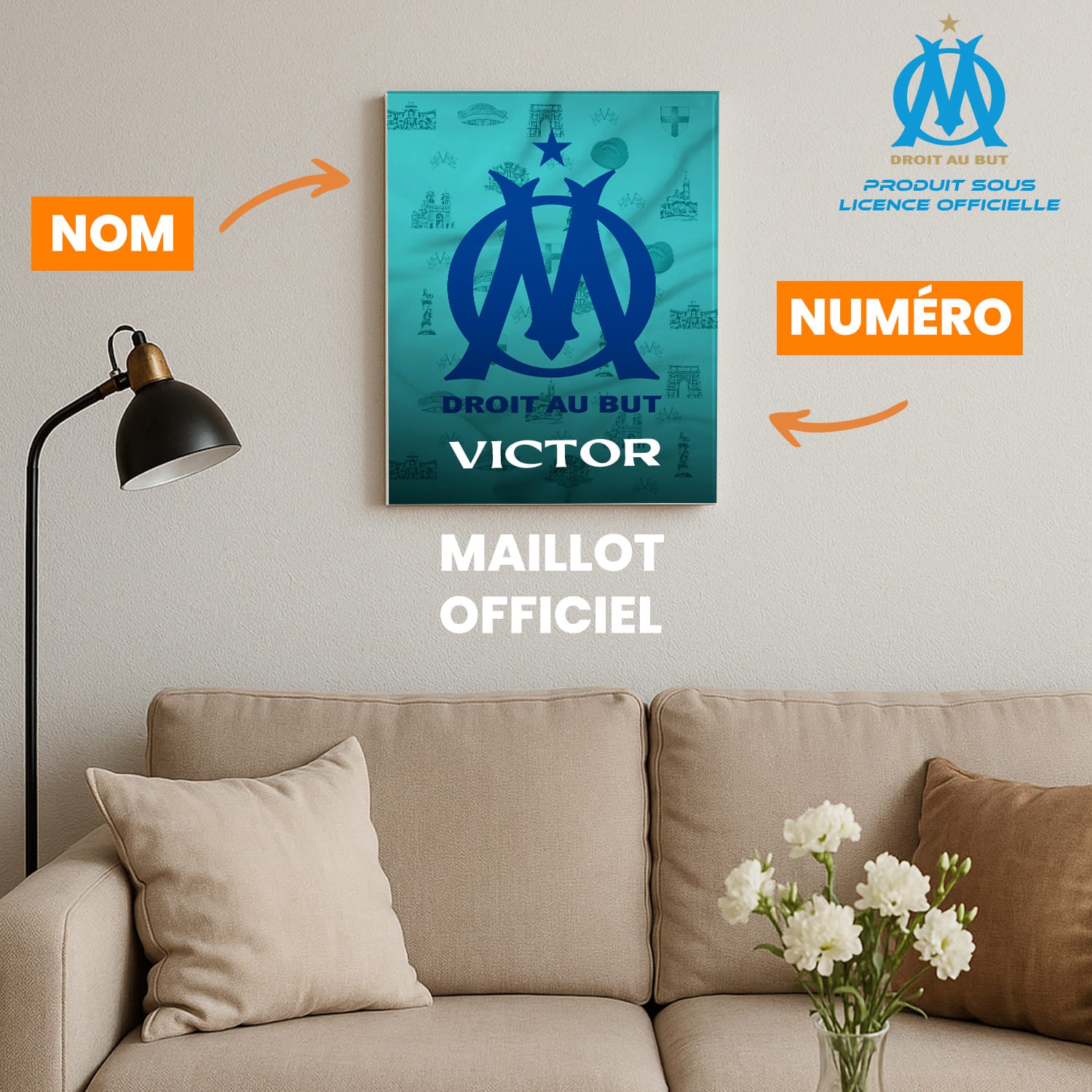 OneTrophy Olympique de Marseille - Toile Logo personnalisable - Marseille - Ville historique (bleu)