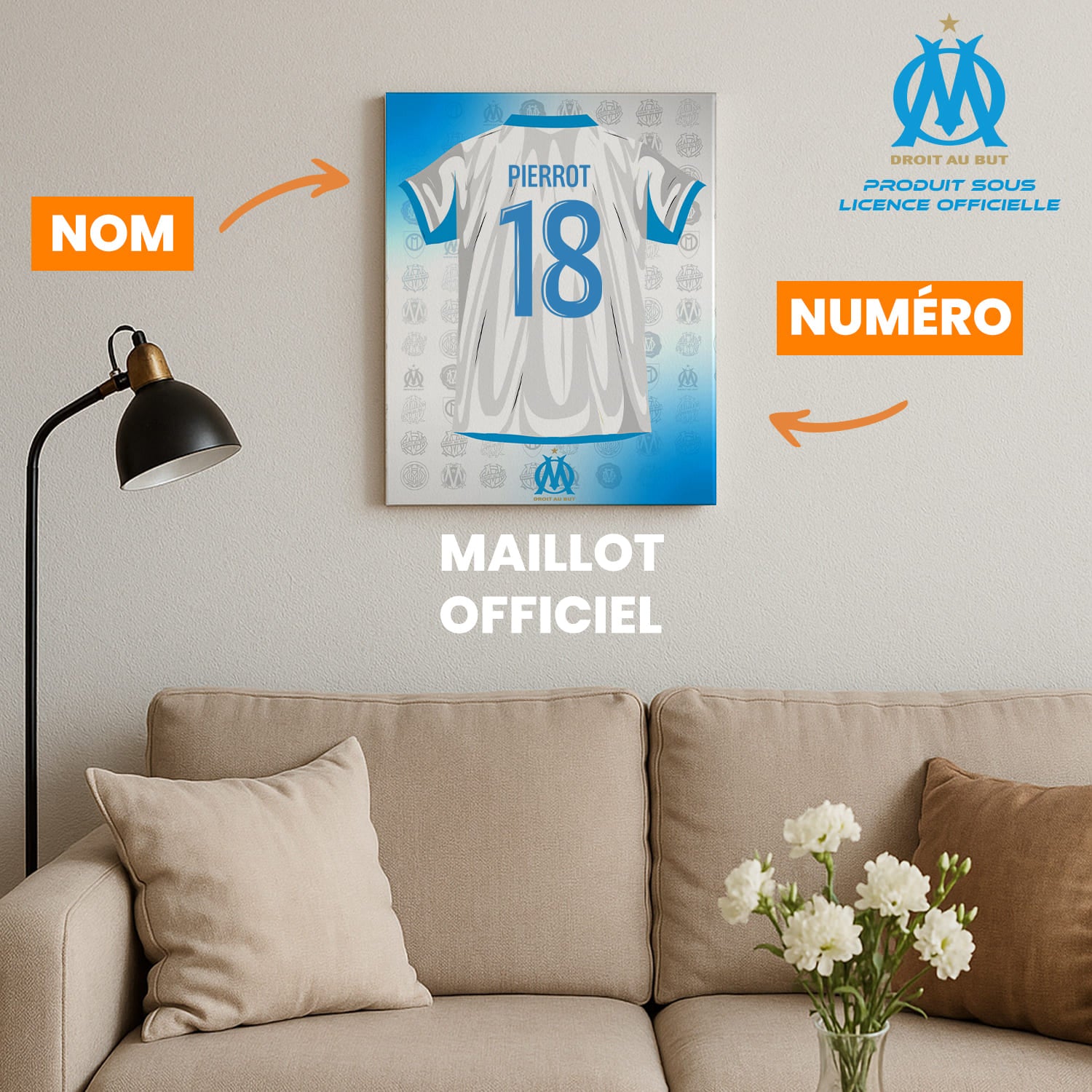 OneTrophy Olympique de Marseille - Toile Maillot personnalisable - Domicile
