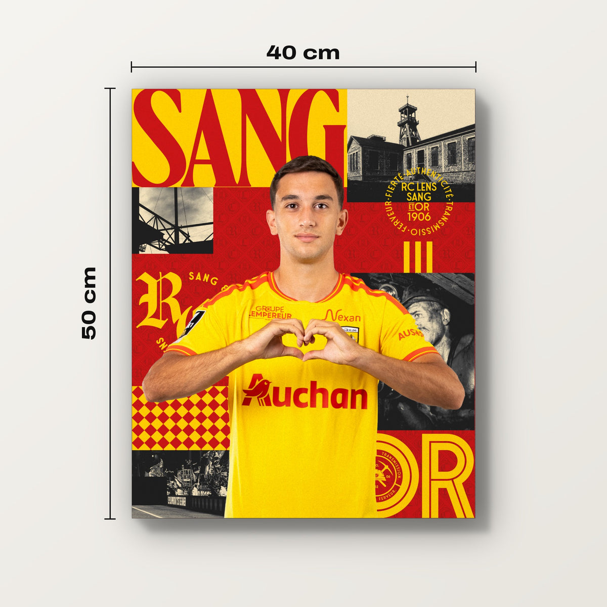 Dimensions de la toile joueur RC Lens : 40 × 50 cm