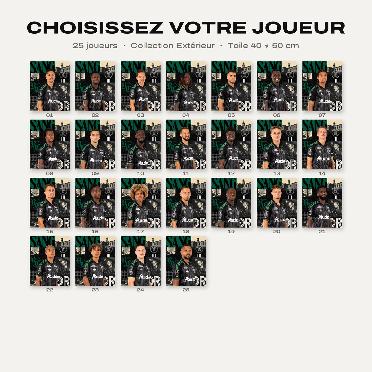 Les 25 joueurs de la collection Toile Joueur RC Lens Extérieur