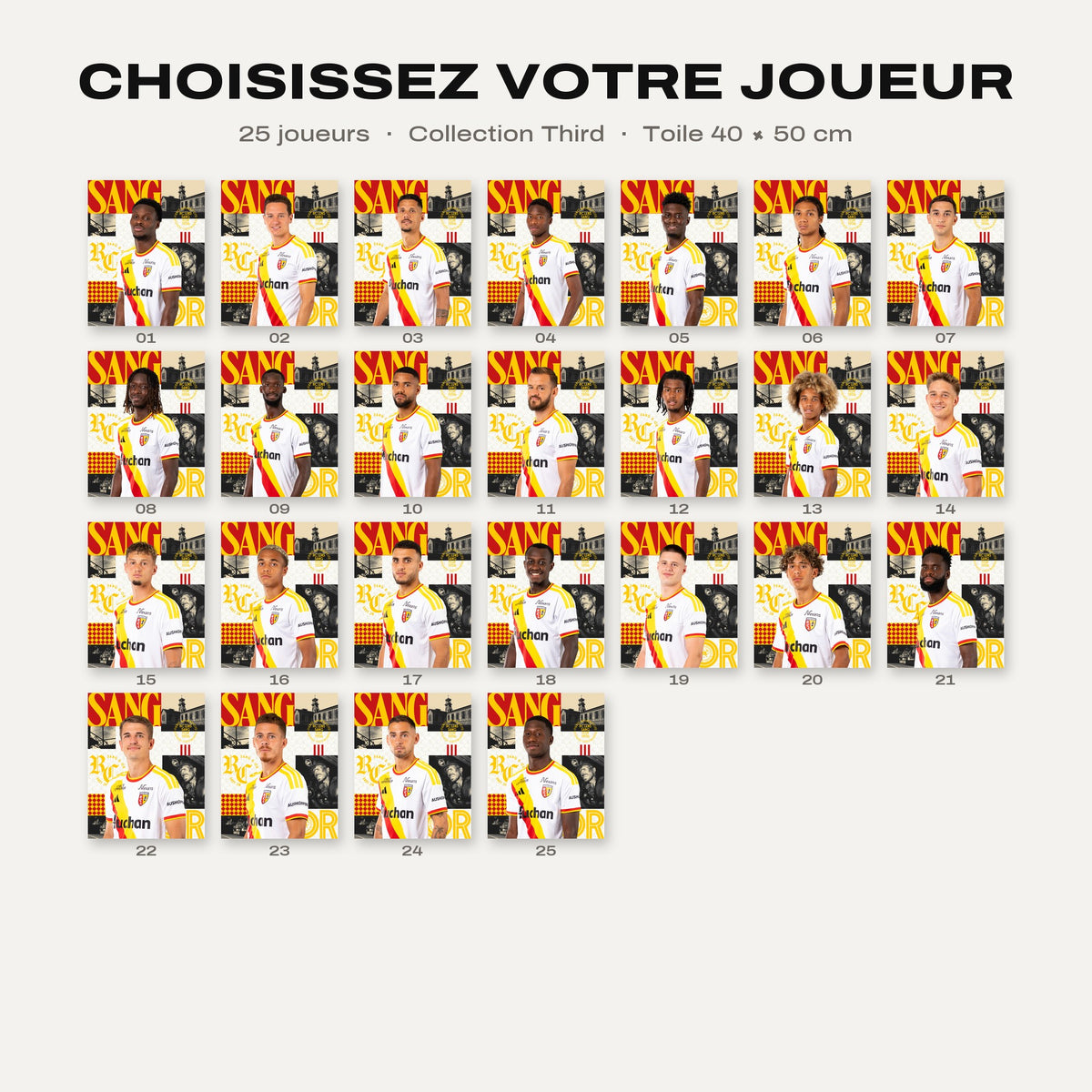 Les 25 joueurs de la collection Toile Joueur RC Lens Third